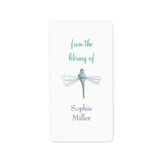 Personalized dragonfly bookplate sticker - vertica