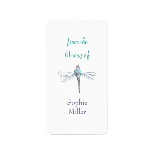 Personalized dragonfly bookplate sticker - vertica (Front)