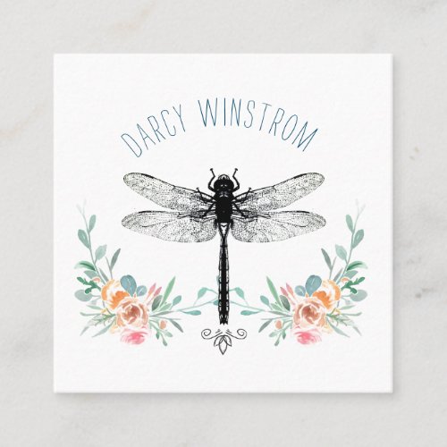 Personalized Dragonfly Floral Calling Card