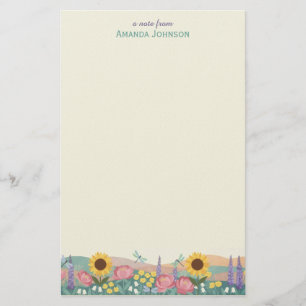 Personalized Dragonfly Flower Field Custom Name Stationery