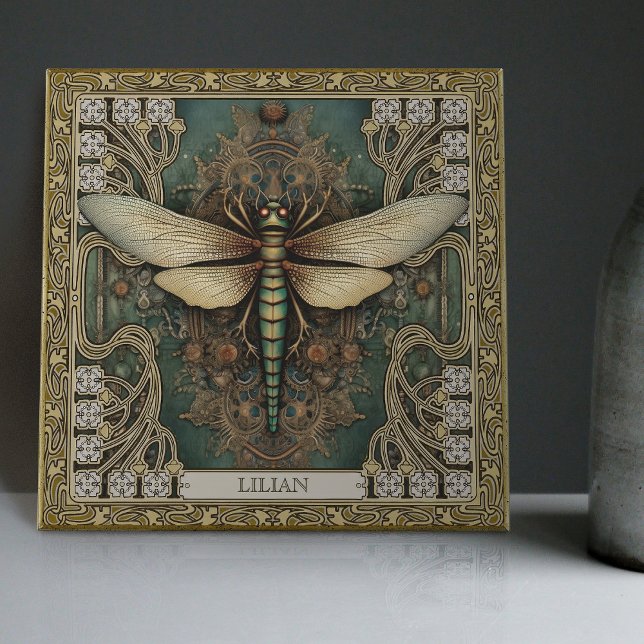 Personalized Dragonfly Tribal Jewel Earth Tones Ceramic Tile (Creator Uploaded)