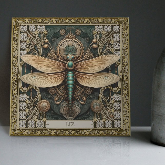 Personalized Dragonfly Tribal Jewel Earth Tones Ceramic Tile (Creator Uploaded)