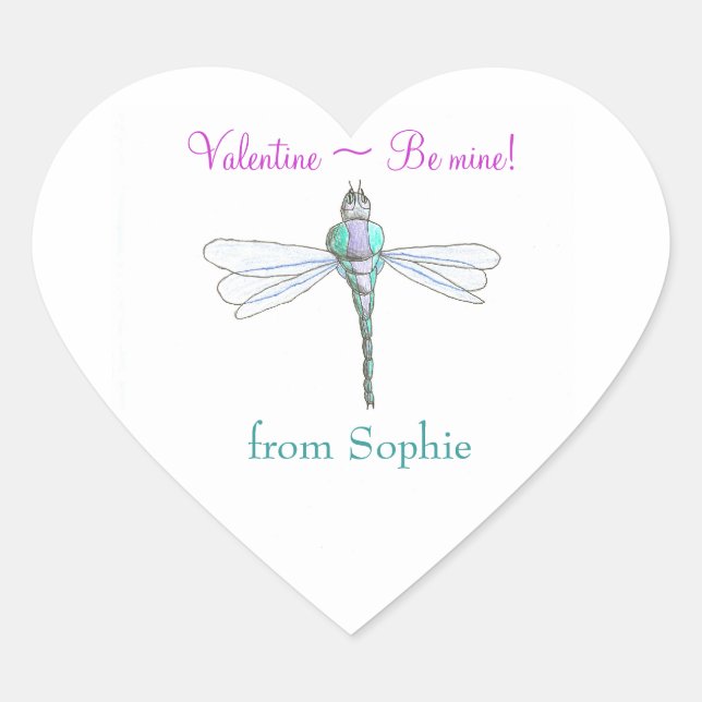 Personalized dragonfly valentine sticker (Front)