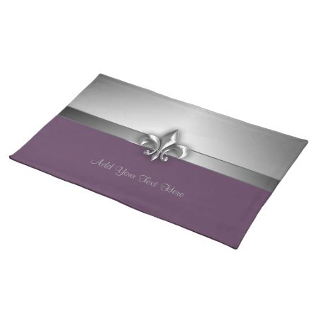 Personalized Dramatic Purple Silver Fleur De Lis Placemat