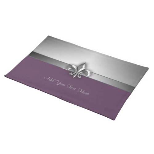 Personalized Dramatic Purple Silver Fleur de Lis Placemat