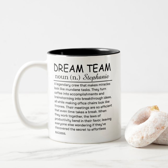 Personalized Dream Team Definition Two-Tone Coffee Mug (With Donut)