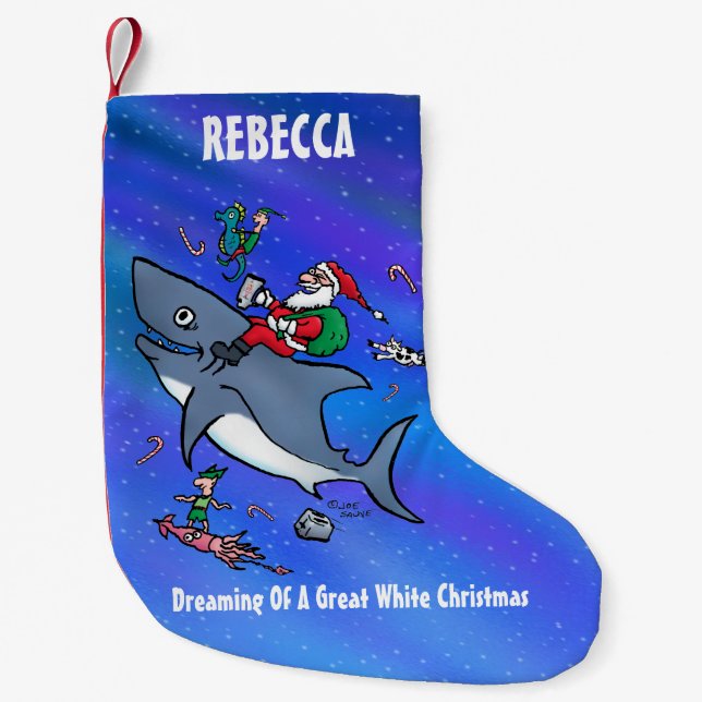 Personalized Dreaming of Great White Xmas Small Christmas Stocking (Front)