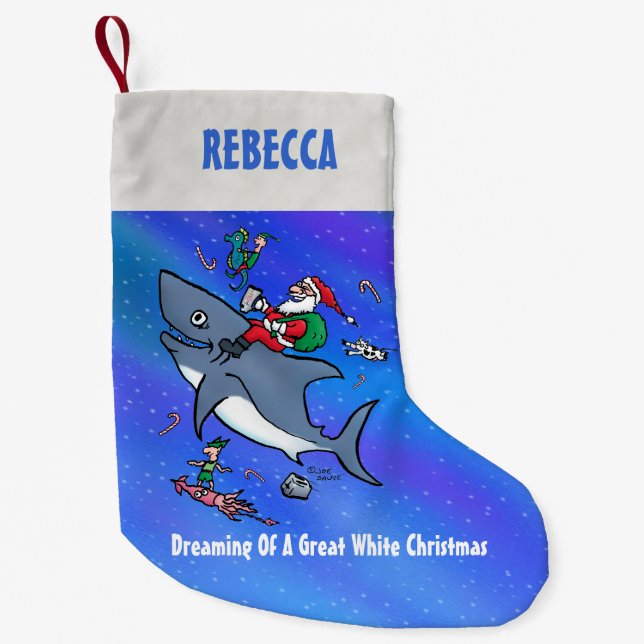 Personalized Dreaming of Great White Xmas Small Christmas Stocking (Front)