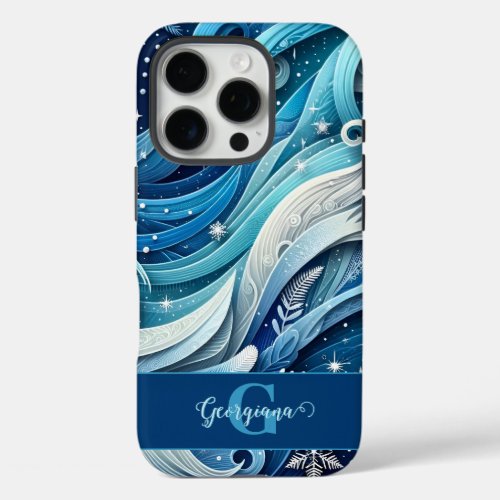 Personalized Dreamy Blue and Frosty Winter Swirls iPhone 16 Pro Case