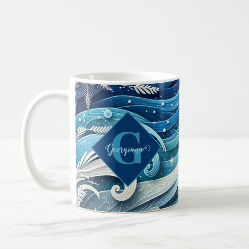 Personalized Dreamy Blue and Frosty Winter Swirls Coffee Mug