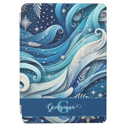 Personalized Dreamy Blue and Frosty Winter Swirls iPad Air Cover
