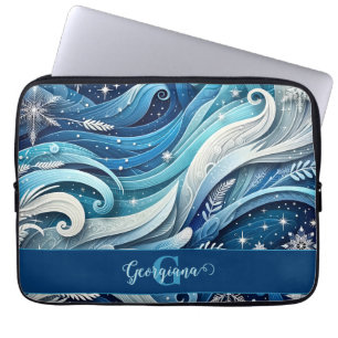 Personalized Dreamy Blue and Frosty Winter Swirls Laptop Sleeve