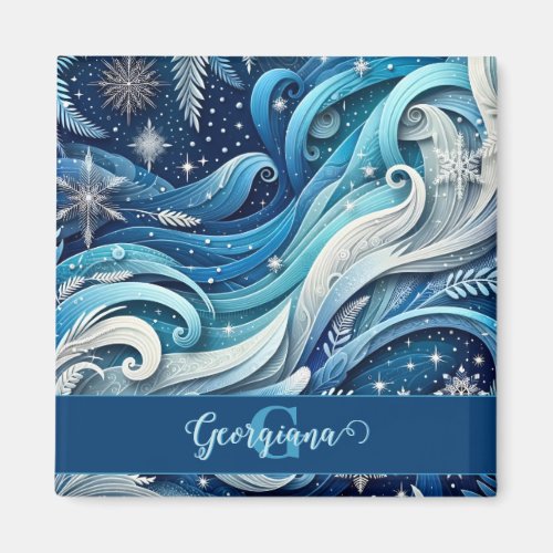 Personalized Dreamy Blue and Frosty Winter Swirls Magnet