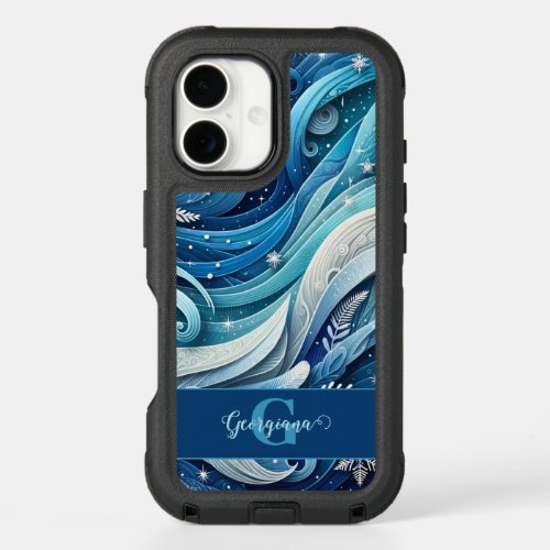 Personalized Dreamy Blue and Frosty Winter Swirls iPhone 16 Case