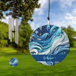 Personalized Dreamy Blue and Frosty Winter Swirls Wind Chime