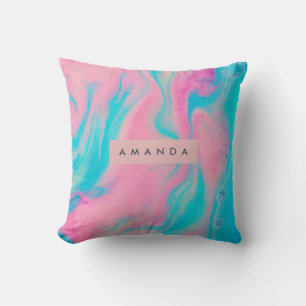 Personalized Dreamy Cotton Candy Pastel Swirl Throw Pillow