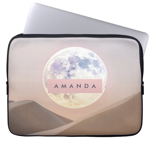 Personalized Dreamy Full Moon Over Desert  Laptop Sleeve (Front)