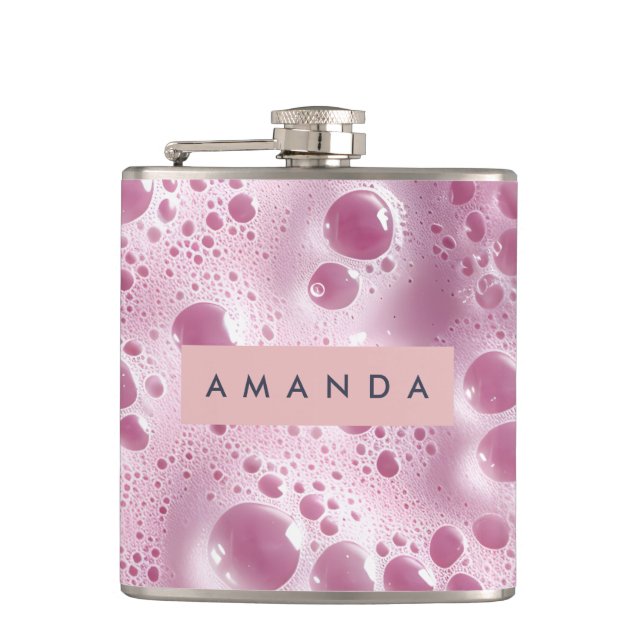 Personalized Dreamy Pastel Pink Bubble  Flask (Front)
