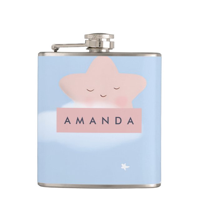 Personalized Dreamy Pastel Star and Cloud Pattern Flask (Front)