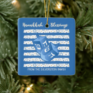 Personalized Dreidel Hanukkah Ceramic Ornament