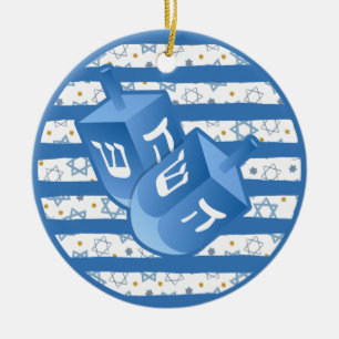 Personalized Dreidel Hanukkah Party Ceramic Ornament