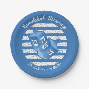 Personalized Dreidel Hanukkah Party Paper Plates