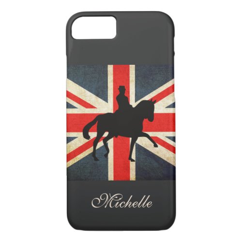 Personalized Dressage Horse and Union Jack UK Flag iPhone 87 Case