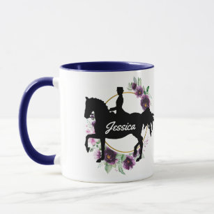 Personalized Dressage Horse Riding Floral Name  Mug