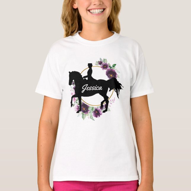 Personalized Dressage Horse Riding Floral Name  T-Shirt (Front)