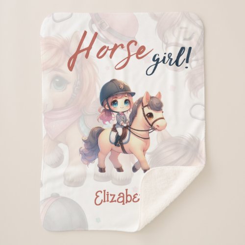 Personalized Dressage Rider Horse Girl  Sherpa Blanket