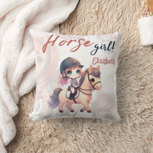 Personalized Dressage Rider Horse Girl  Throw Pillow
