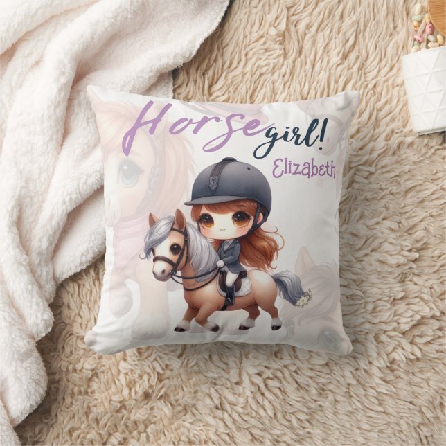 Personalized Dressage Rider Horse Girl  Throw Pillow (Blanket)