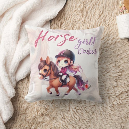 Personalized Dressage Rider Horse Girl  Throw Pillow