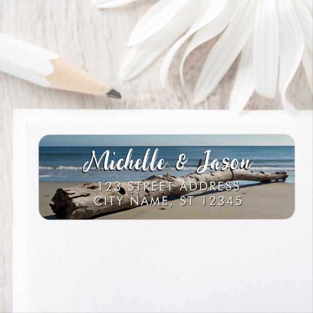 Personalized Driftwood Ocean Summer Beach Waves    Label (Insitu)