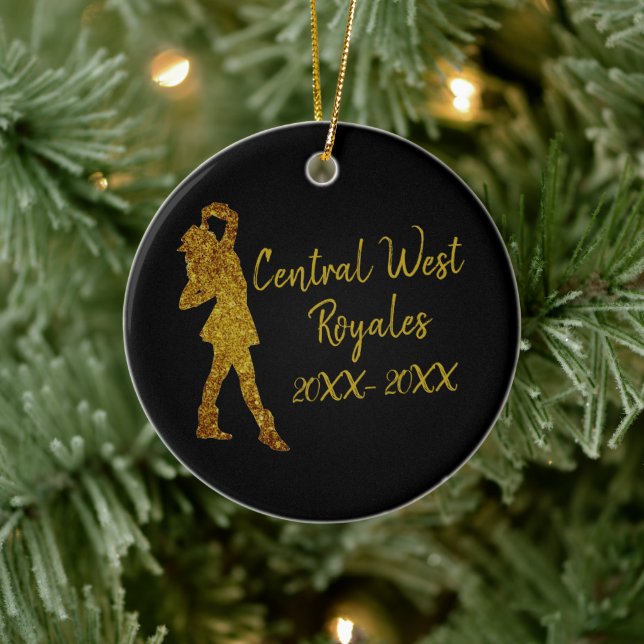 Personalized Drill Team | Black and Gold Ceramic Ornament (Tree)