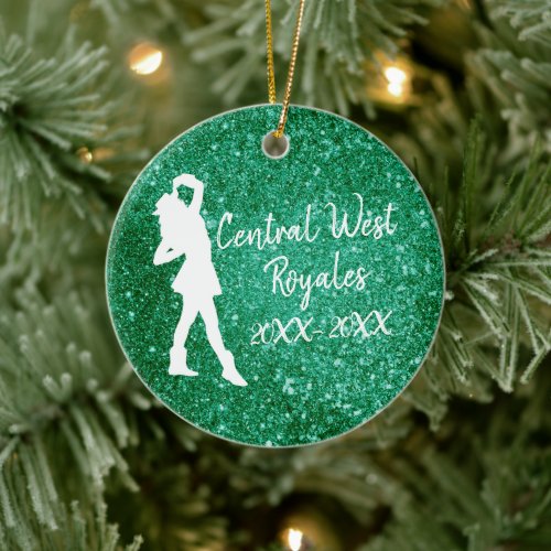 Personalized Drill Team  Green and White Ceramic Ornament