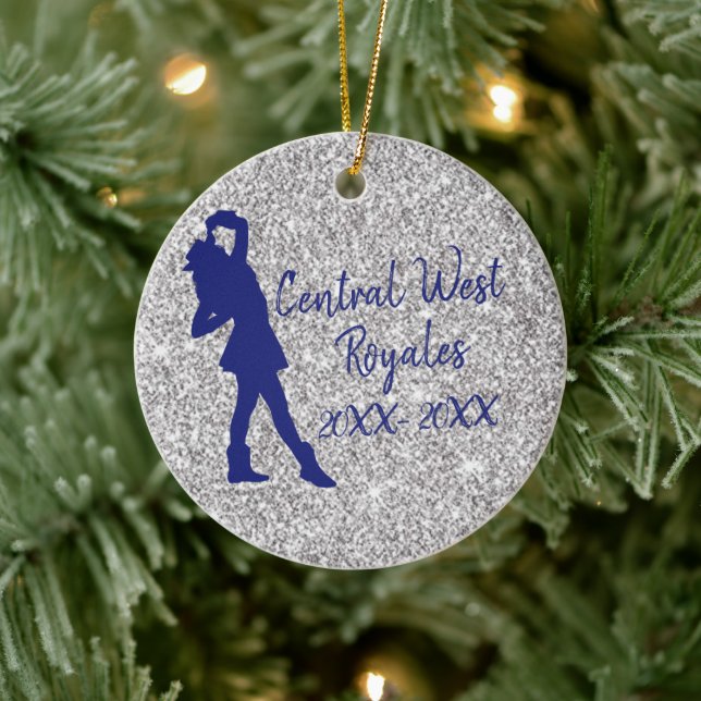 Personalized Drill Team | Navy Blue and Silver Ceramic Ornament (Tree)