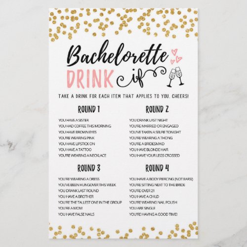 Personalized DRINK IF Bachelorette Hen Party game