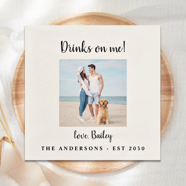 Personalized Drinks On Me Dog Photo Pet Wedding Napkins (Creator Uploaded)