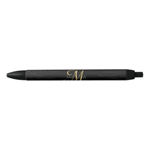Personalized Dripping Glitter Black Gold Monogram  Black Ink Pen