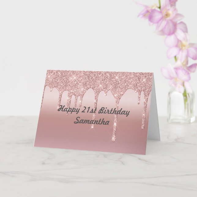 Personalized Dripping Glitter Rose Gold Card (Orchid)