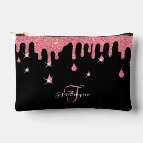 Personalized Dripping Pink Glitter Effect Sparkle Accessory Pouch