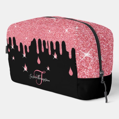 Personalized Dripping Pink Glitter Effect Sparkle Dopp Kit
