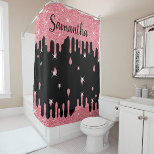 Personalized Dripping Pink Glitter Effect Sparkles Shower Curtain