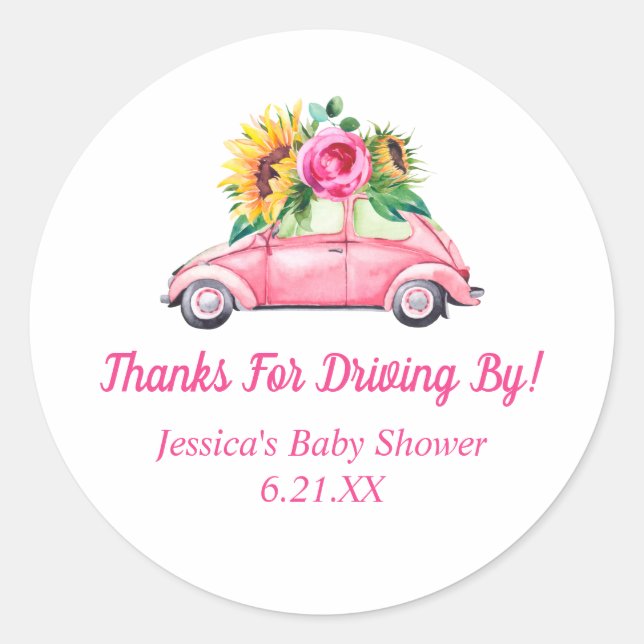 Personalized Drive By Baby Shower Favors Stickers (Front)