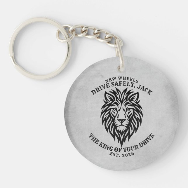 Personalized Drive Safely New Car Lion Keychain (Front)
