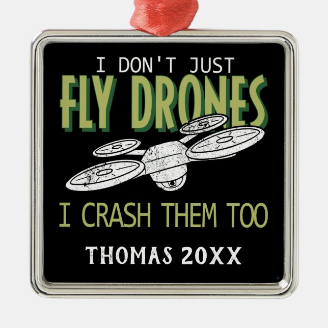 Personalized Drone Crash Multirotor Quadcopter Metal Ornament (Front)