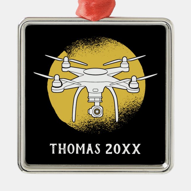 Personalized Drone Pilot Multirotor Quadcopter Metal Ornament (Front)