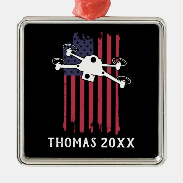 Personalized Drone Pilot Multirotor Quadcopter Metal Ornament (Front)