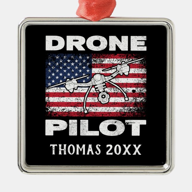 Personalized Drone Pilot Multirotor Quadcopter Metal Ornament (Front)